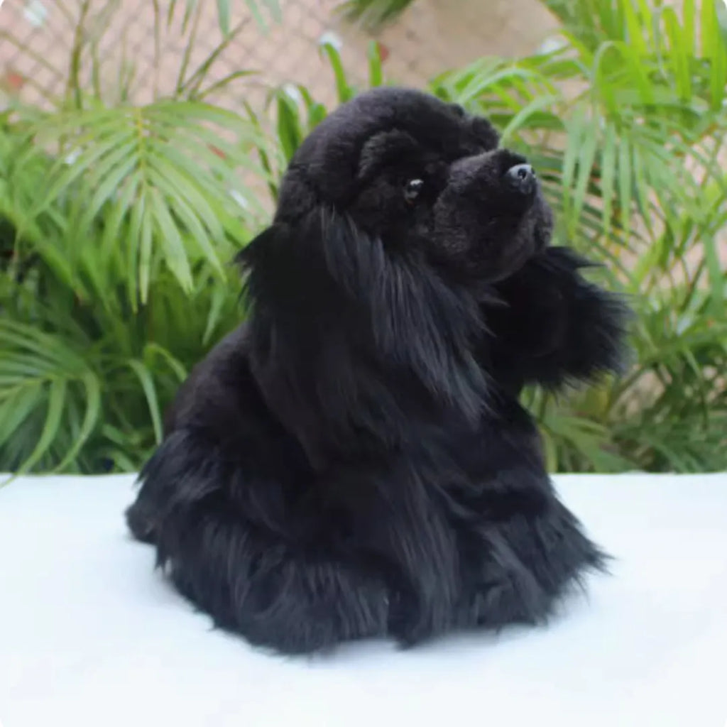 Black simulated cocker dog plush doll, 27cm from nose to buttocks, with PP cotton filling