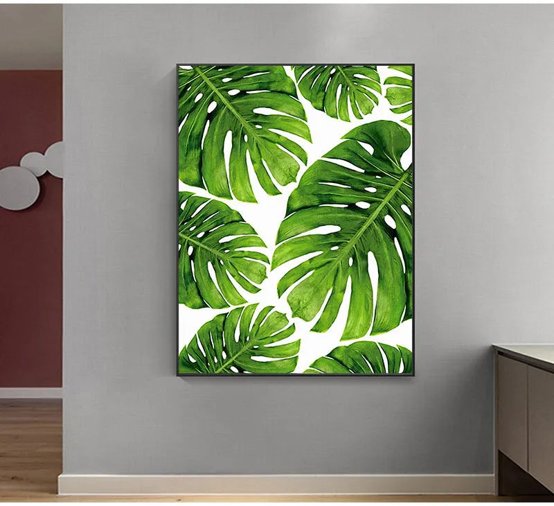 Frameless green plant canvas painting wall art, multiple sizes 10x15cm to 60x90cm, style A B C