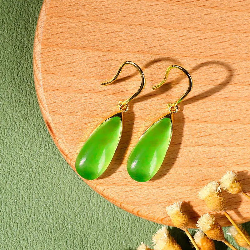 Chinese style geometric water droplet earrings with antique plating in CP798 Jade colour