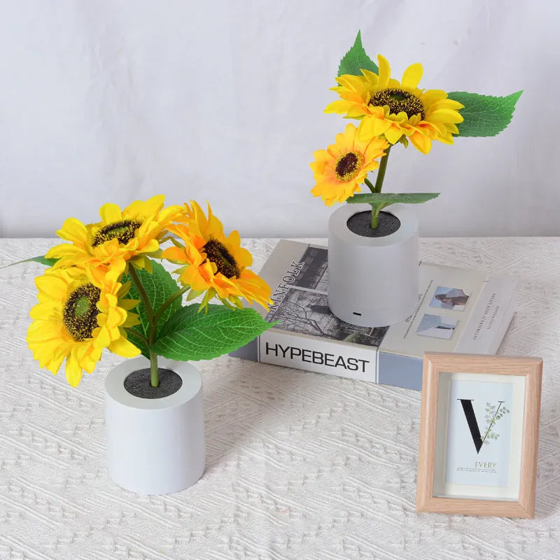 Rechargeable artificial sunflower LED night light desk lamp with USB cable
