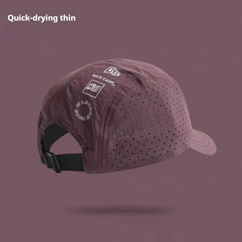 Men's adjustable baseball cap in acrylic mesh fabric shown in black, suitable for summer sun protection.