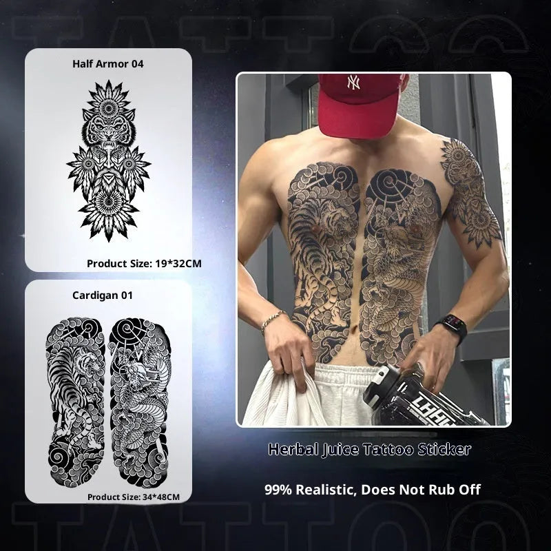 Half arm simulation tattoo sticker with Chinese style sleeve pattern, water transfer printing