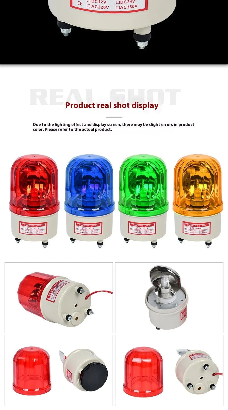 LTE-1101J industrial rotating warning light in red, yellow, or green with optional audible alarm