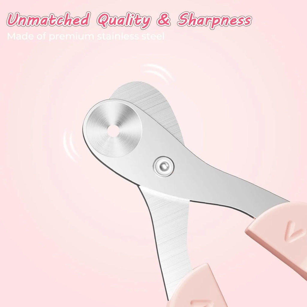 Cat nail clipper with positioning hole design and non-slip handle in blue or pink