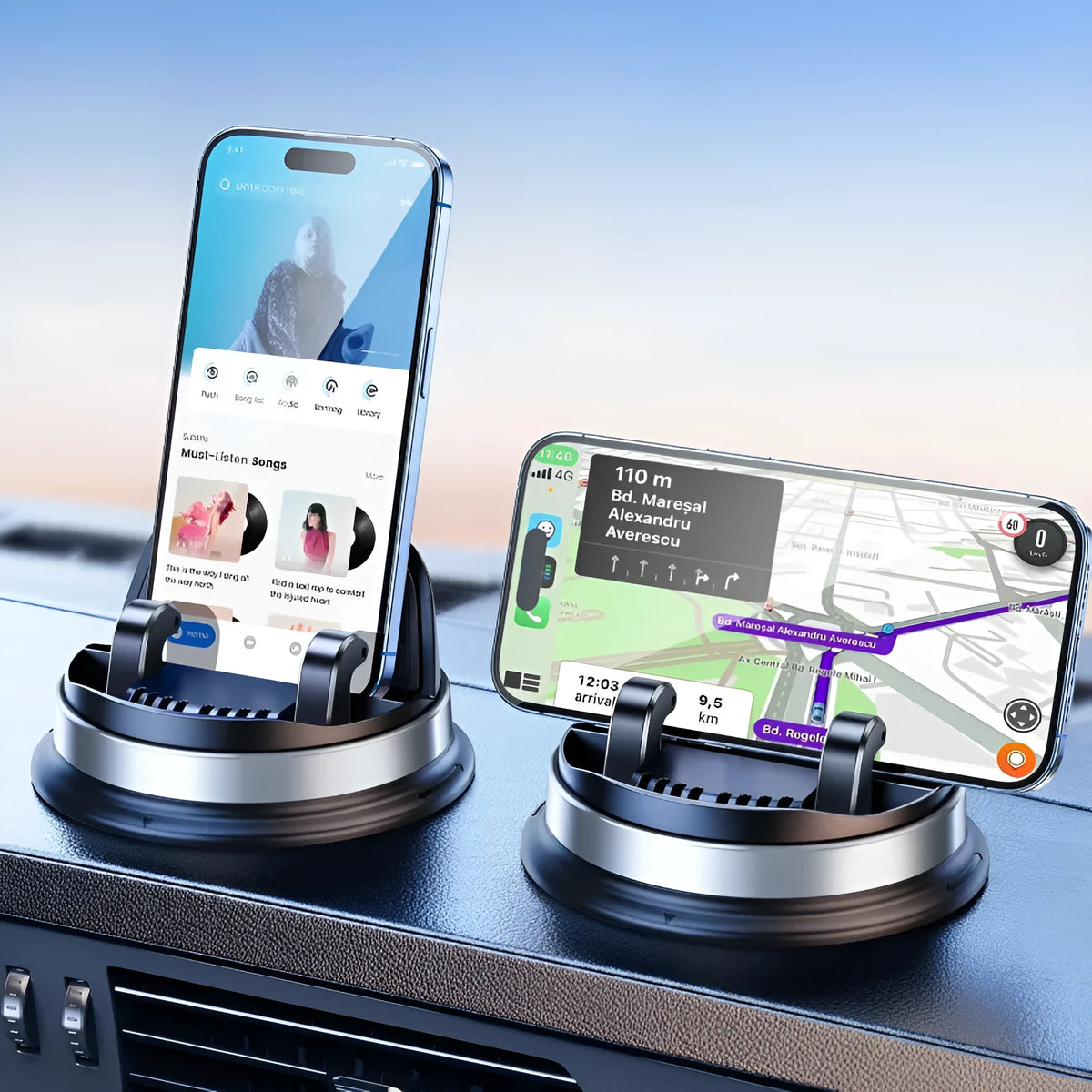 YQ09 Rotating Support gray and black dashboard phone holder with 360 degree rotation and suction cup