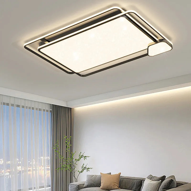 Modern minimalist LED ceiling light with tri-colour dimming in white finish for living room