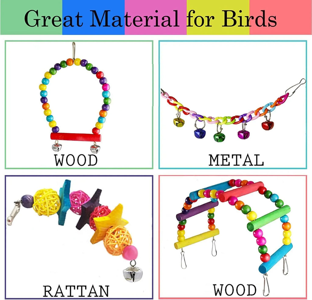 Seven-piece wooden parrot toy set for bird cage accessories, supplied as one pack for parrots and birds