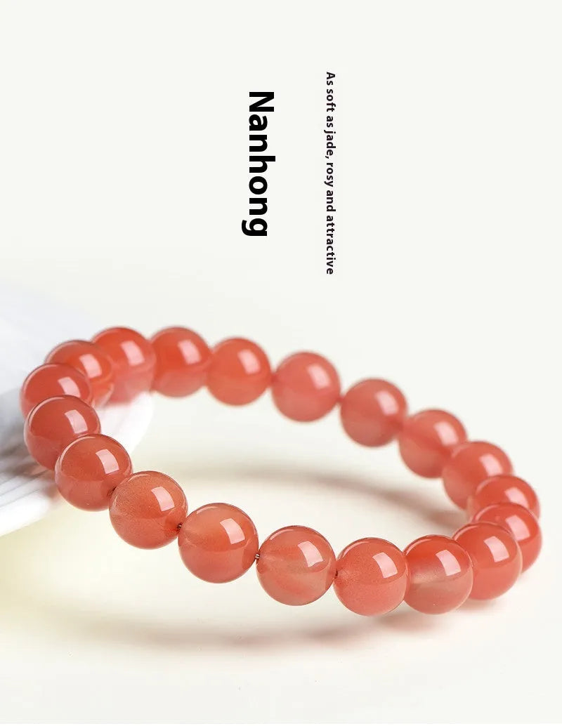Natural cherry red agate scattered bead bracelet with polished stones, shown in various size options.