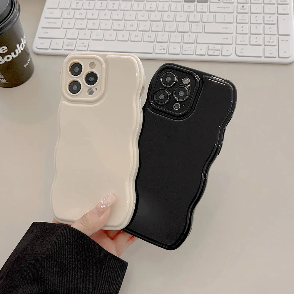 Solid colour air cushion TPU phone case for iPhone 11 to 16 Pro Max in beige, black, or berry red.