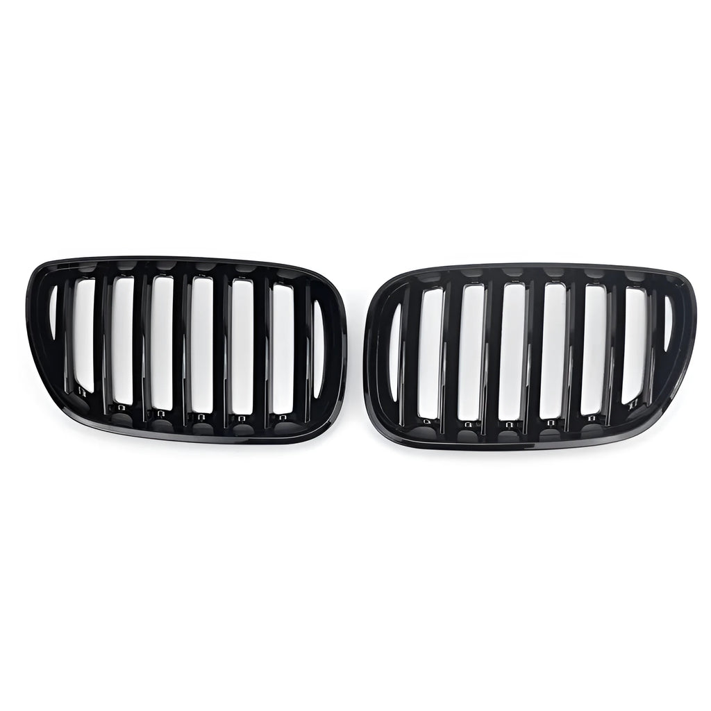 BMW X5 E53 replacement grille kit with 204-middle grid mesh pattern in bright black ABS plastic
