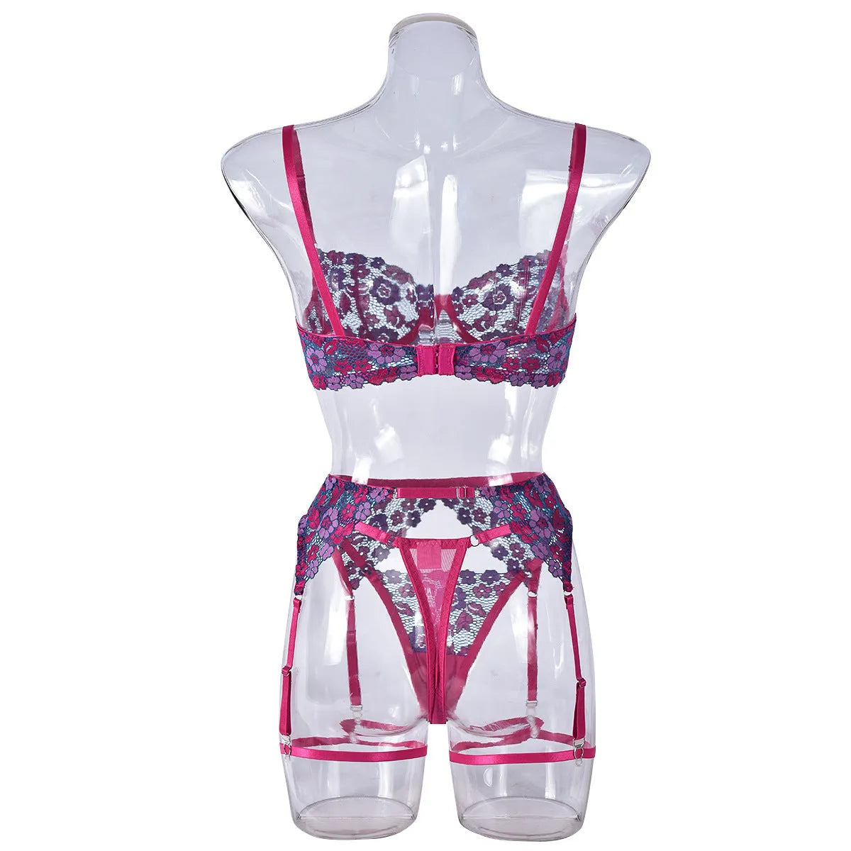 Rose red women's bikini set with embroidered and colour contrast design