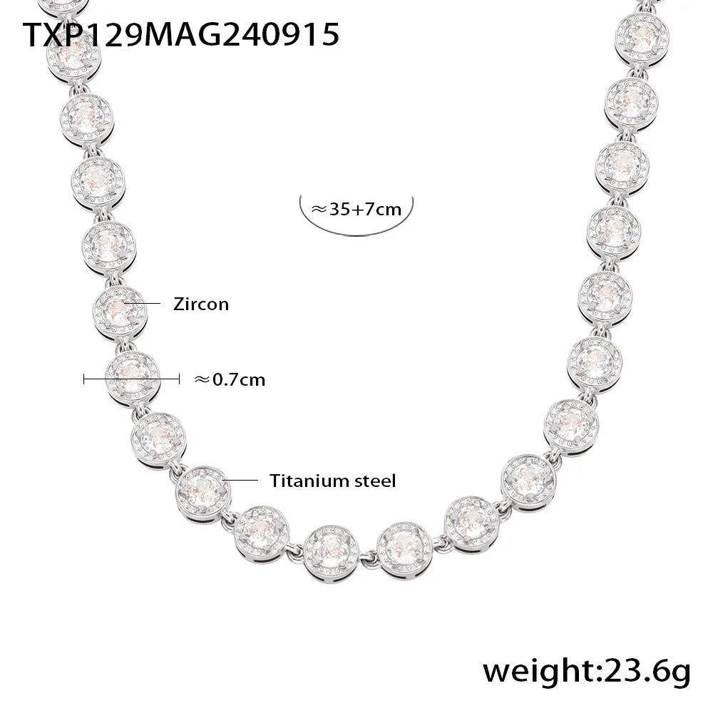 Titanium steel zircon necklace with Bohemian regular chain, golden mixed colour pendant on model