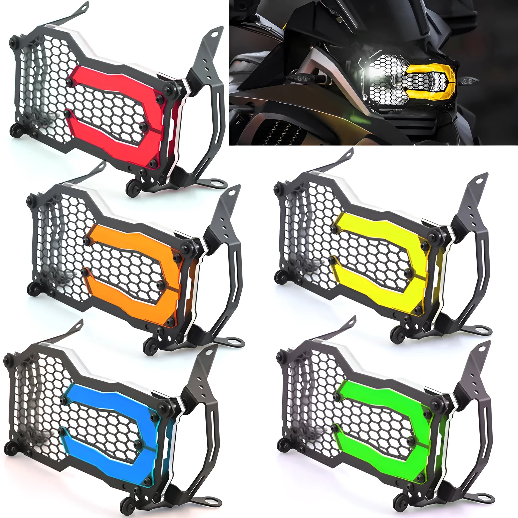 BMW motorcycle headlight protective cover with quick-release bracket in choice of five colours