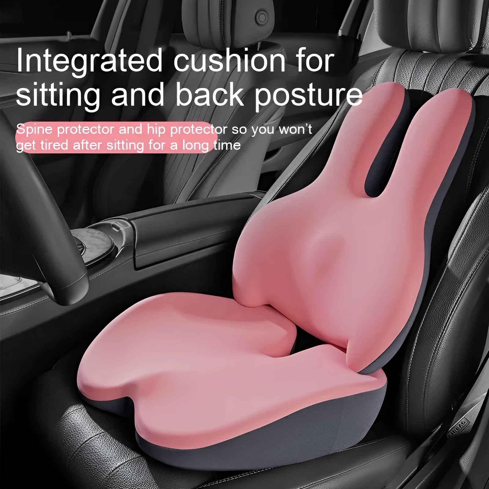 Car seat cushion set with thickened main cushion and separate lumbar support pad in various colour options