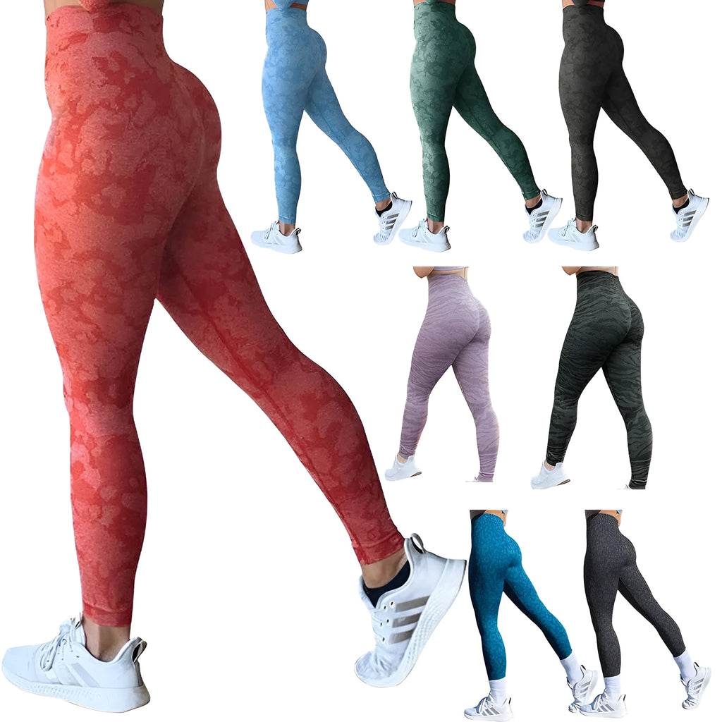 Women's butt lifting leggings in camouflage pattern with high waistband for workouts