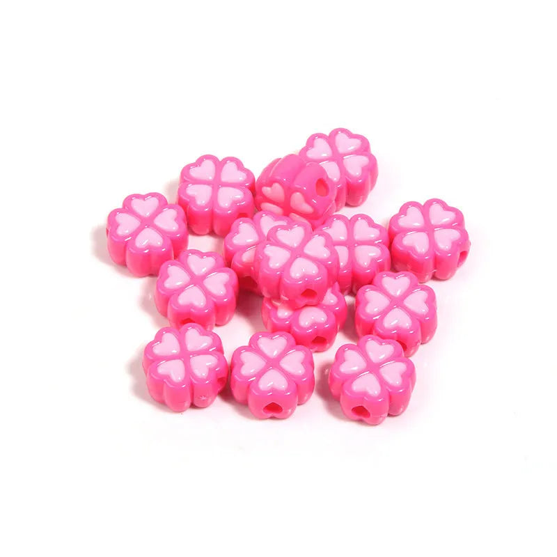 15mm acrylic love clover craft beads with frosted finish in various colours
