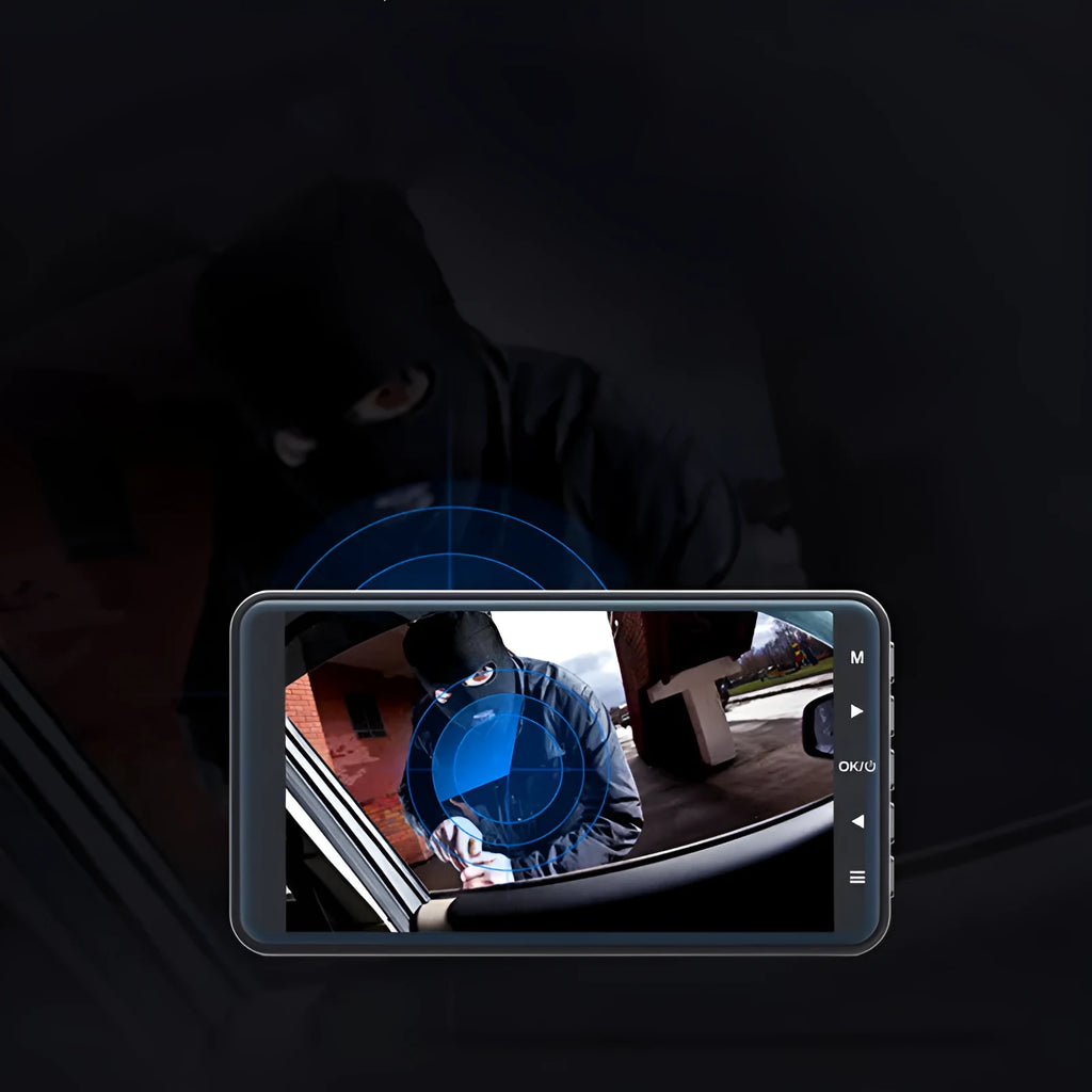 4-inch touch screen dashcam with dual lens and adhesive mount for car windscreen