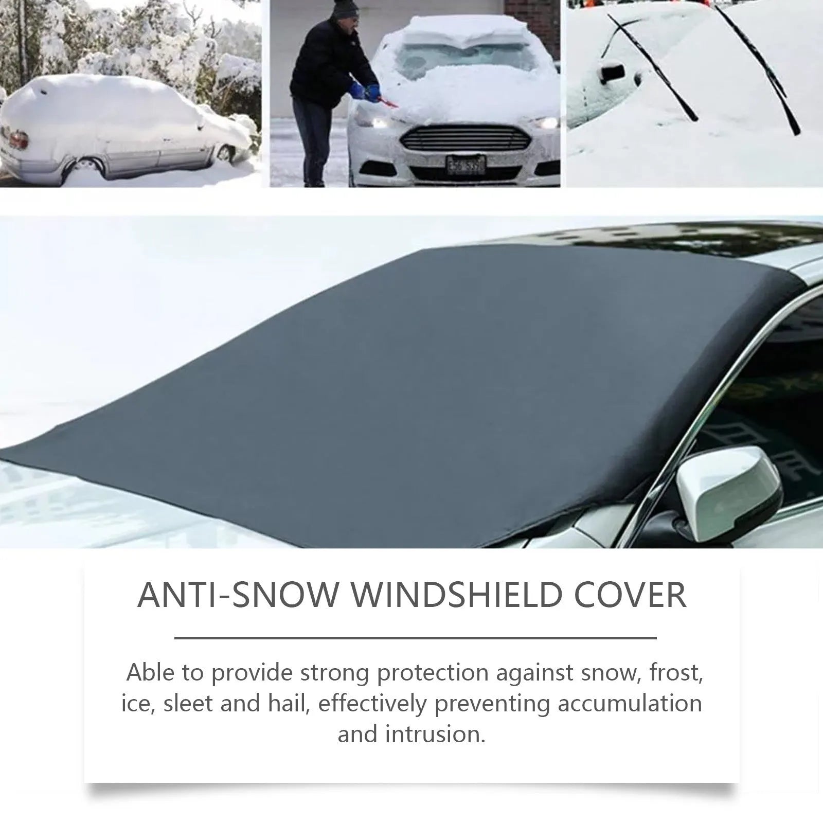 Black thickened snow-proof car cover on a car window for winter protection