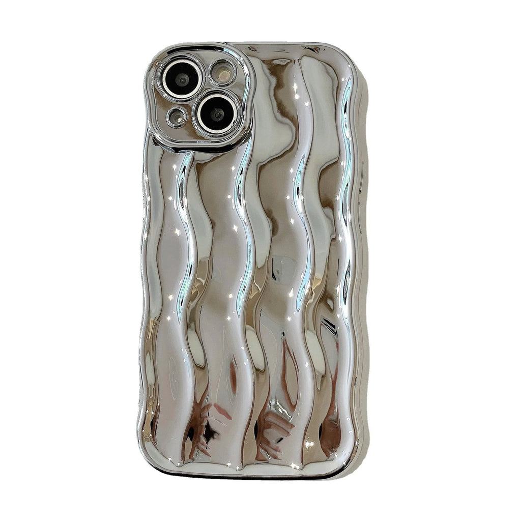 Electroplated 3D wave stripe protective case for iPhone 17 Pro Max in silver finish.