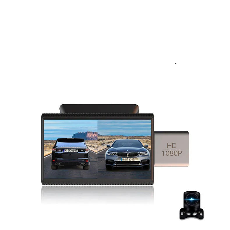 Black 4G front and rear car dash cam tachograph with wide angle lens and touch screen