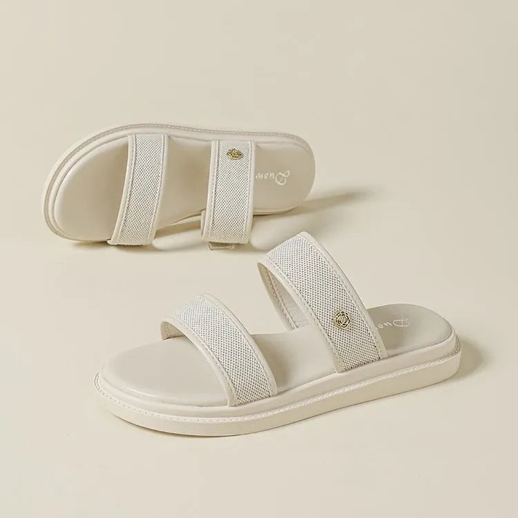 Women's vintage brown soft-bottom flip-flops with artificial PU upper
