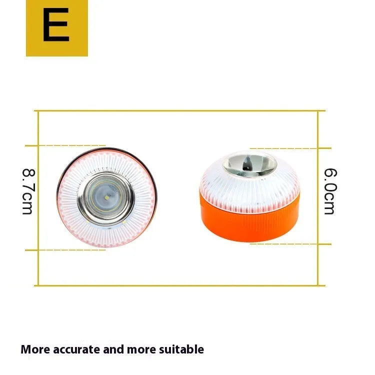 V16 LED emergency warning light with rotating dome and magnetic base on vehicle dashboard