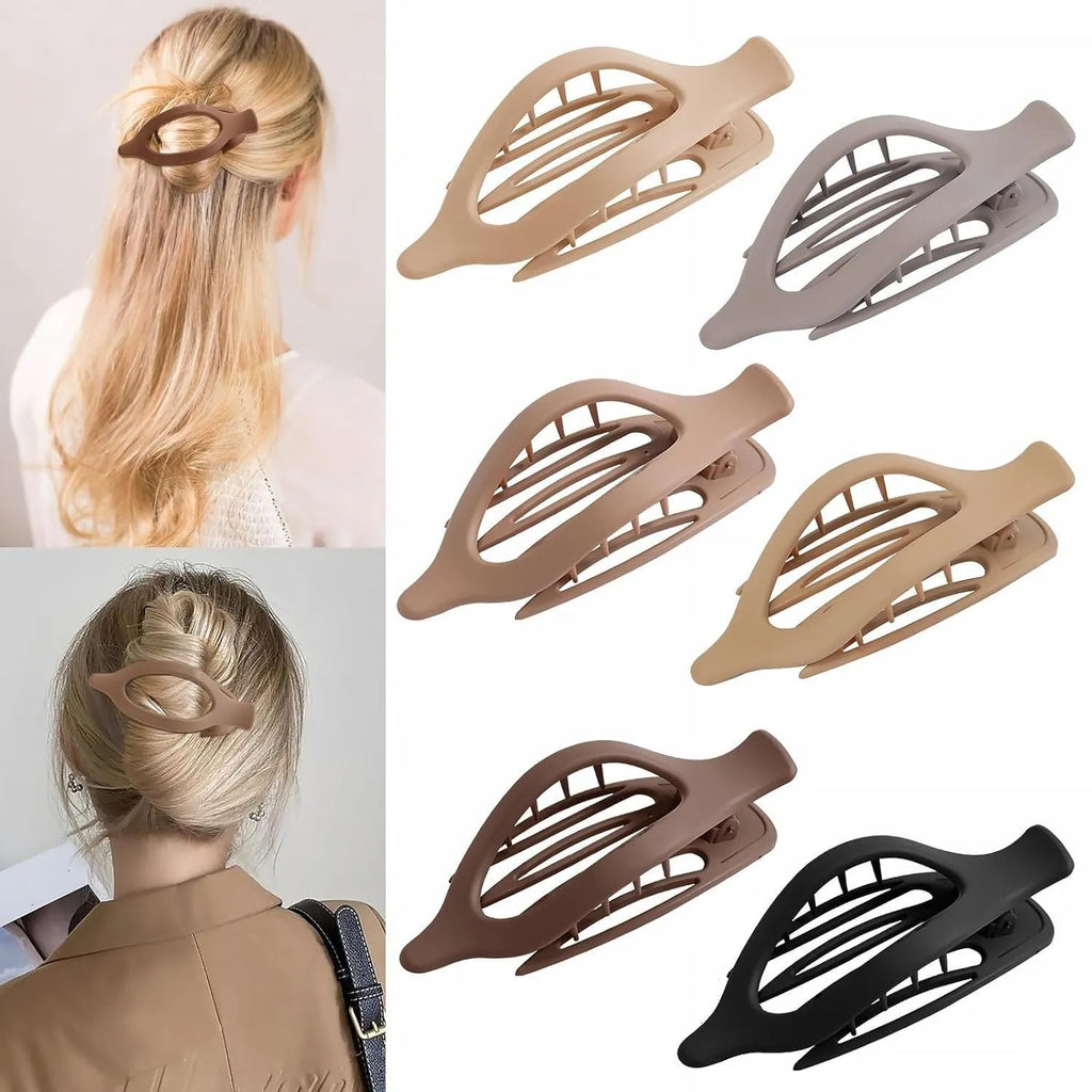 Six nude colour pointed toe hair clips with quadrilateral design and frosted plastic grips