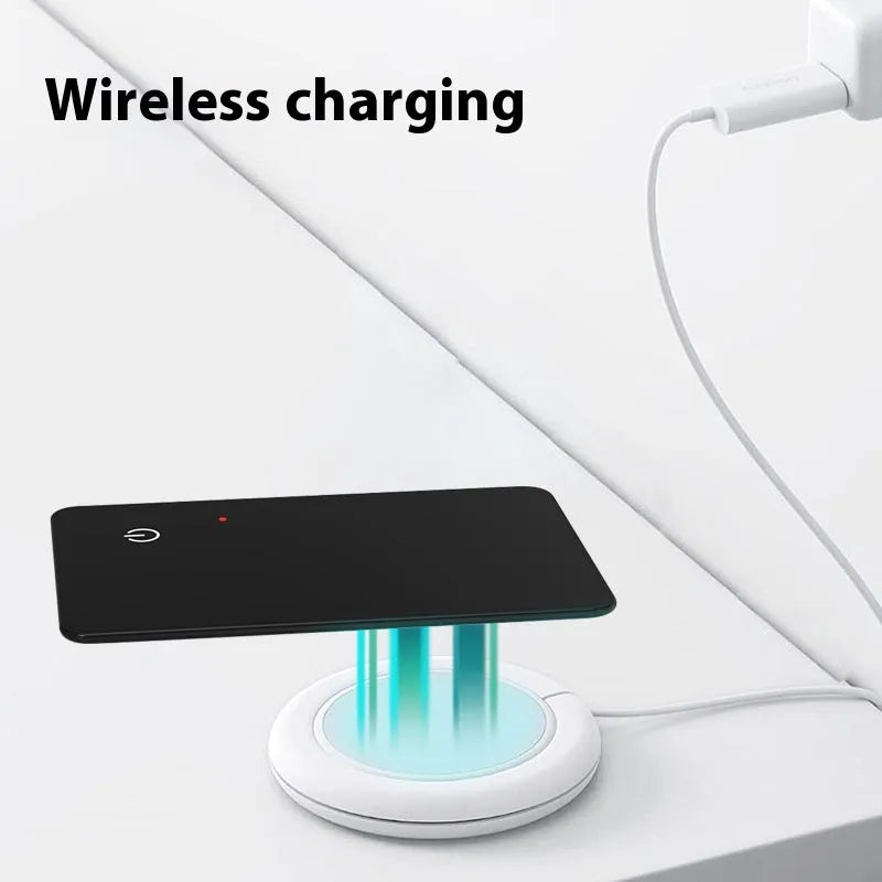 Black card-shaped pet tracking device with wireless charging and NFC capabilities
