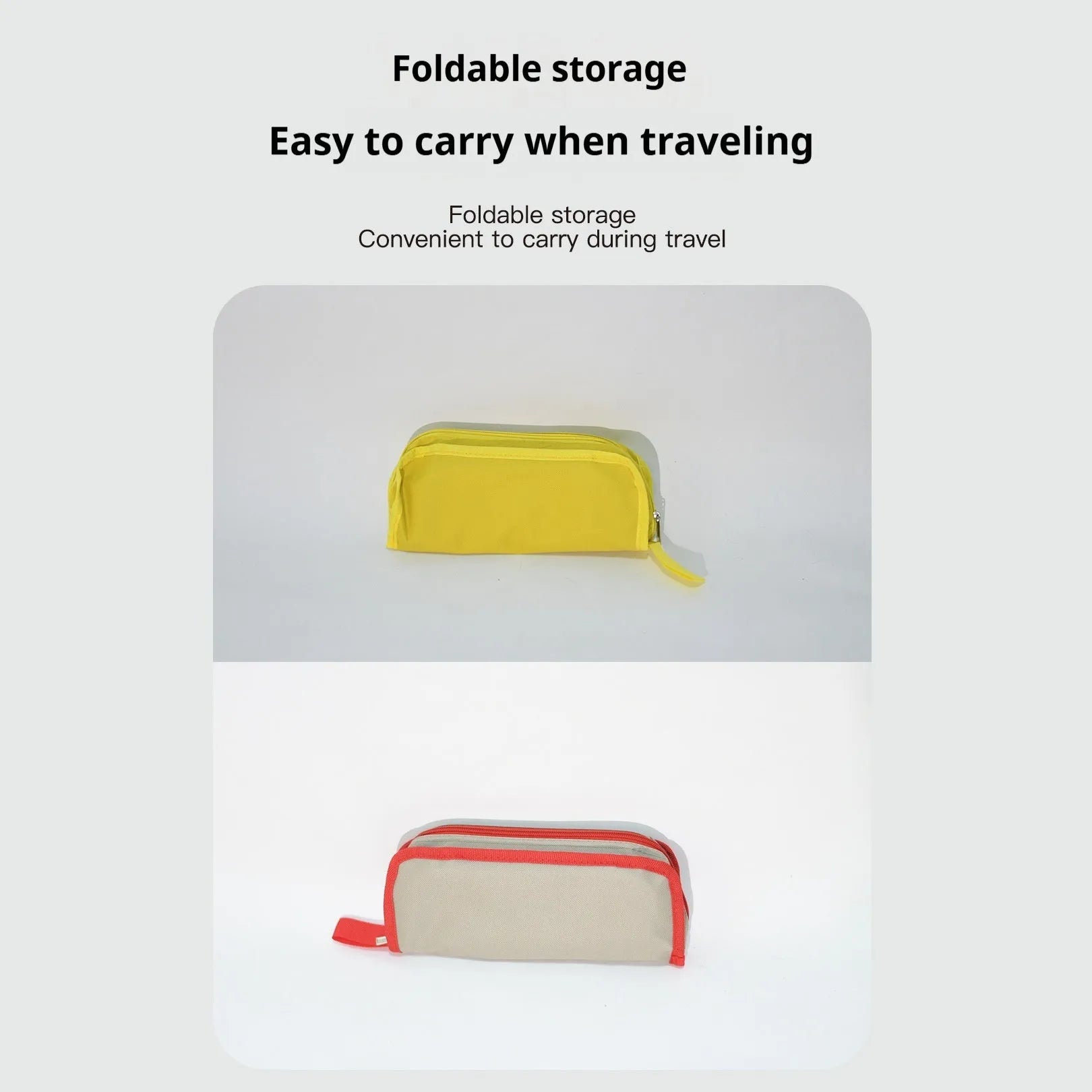A foldable camp stool made from oxford cloth, shown in a khaki colour, folded into its compact pencil box shape.