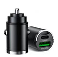 Black metal 100W car charger with invisible pull-tab plug for USB fast charging.