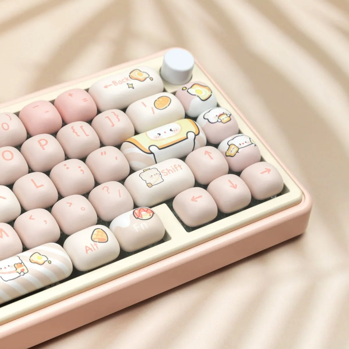 MOG profile PBT keycap set with bread bear thermal sublimation artwork showing 143+3 keys