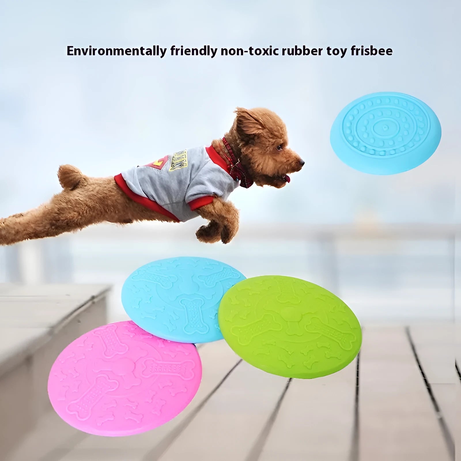Plastic rubber disc dog toy in Green colour for outdoor fetch games with dogs