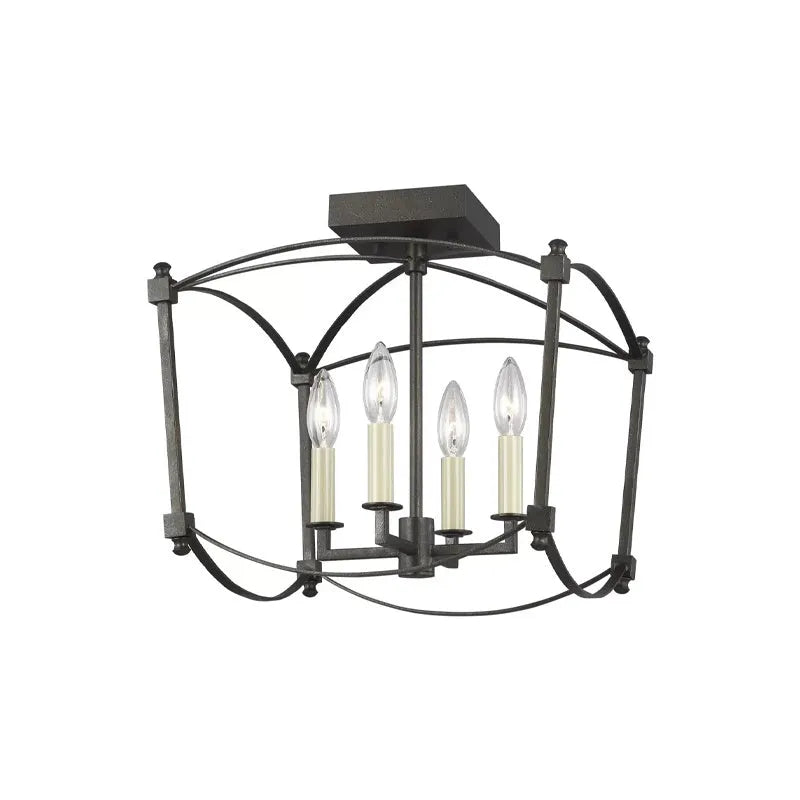 Iron droplight ceiling lamp with 4 light heads in gold or black finish for stair lighting