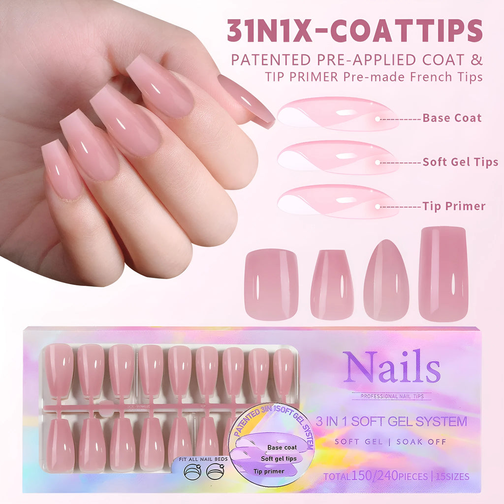 Box of seamless nude nail stickers showing removable armour design in bare colour shades 01 to 05.