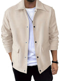 Men's solid colour casual jacket with topstitching slit pocket, long sleeves, round hem, polyester lining, spring autumn style