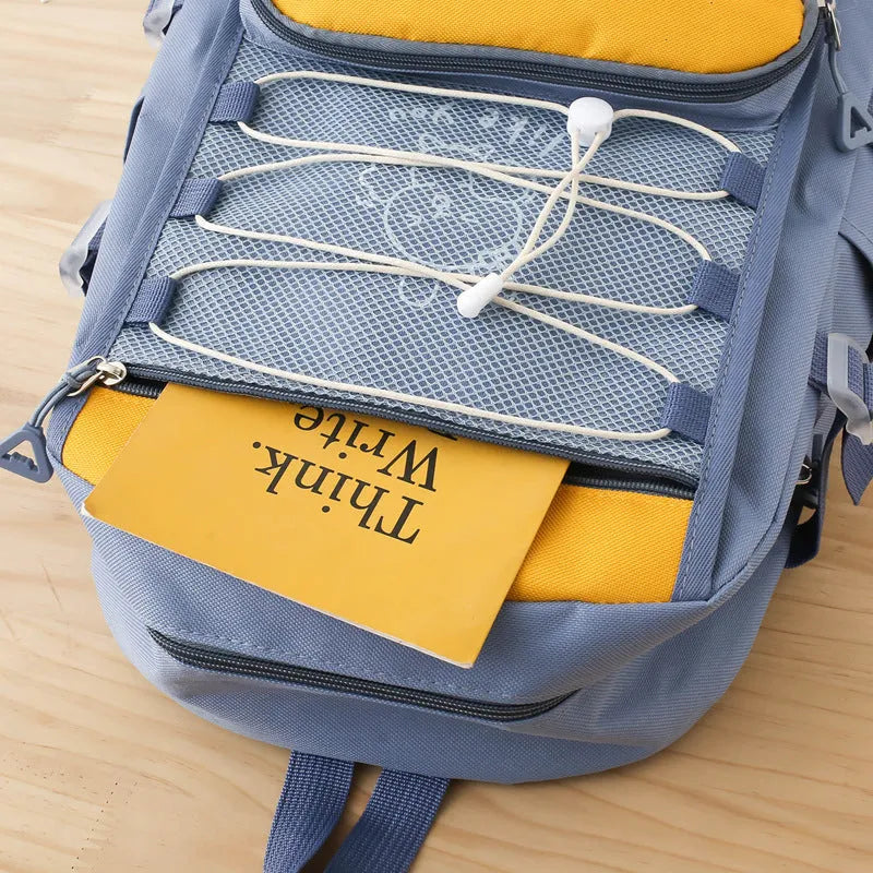 Large capacity lightweight student backpack in nylon with breathable curved shoulder straps