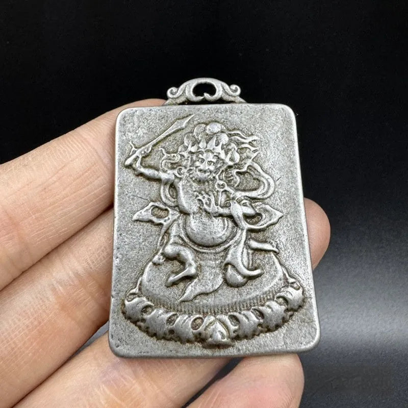 Antique iron pendant ornament with Chinese geometry and Aryaacalanatha Yamantaka design