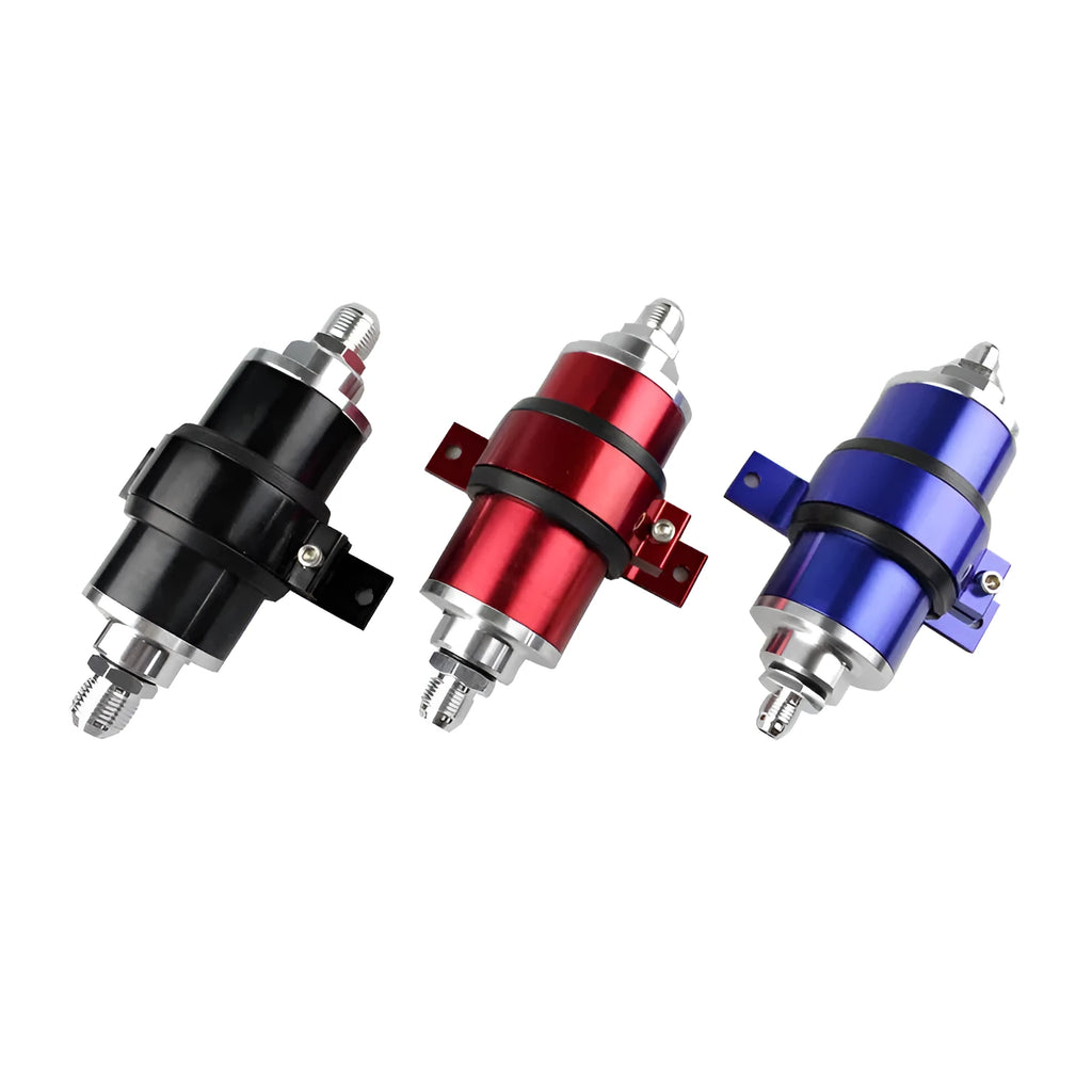 Aluminium alloy petrol filter bracket shown in available colours: black, silver, blue, red, gold, purple.