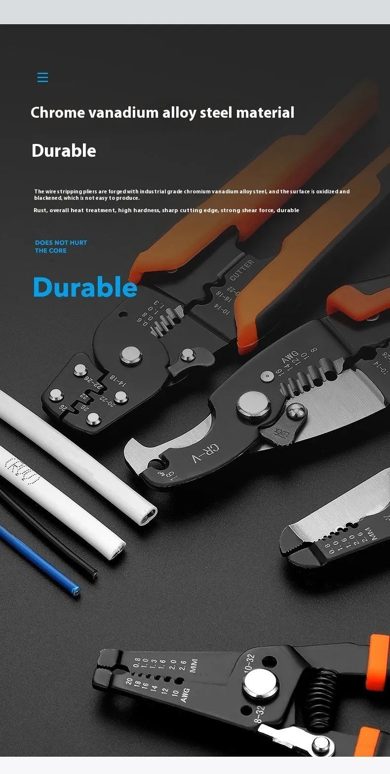 Fully automatic wire stripping pliers tool with high carbon steel blades