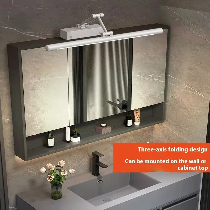 Modern sand black LED strip light mounted above a bathroom mirror, showing even front illumination.