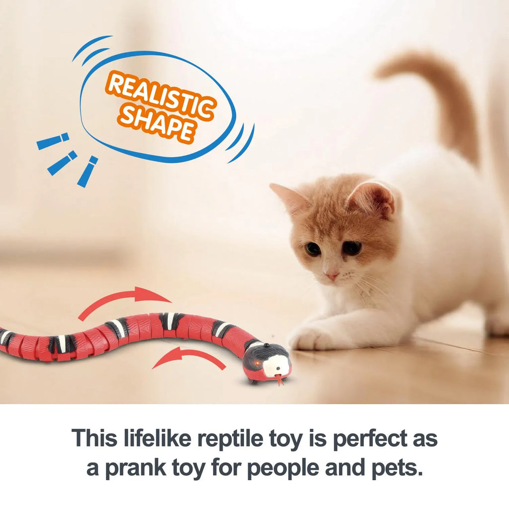 Smart sensing electronic snake cat toy with segmented plastic body and built-in catnip compartment