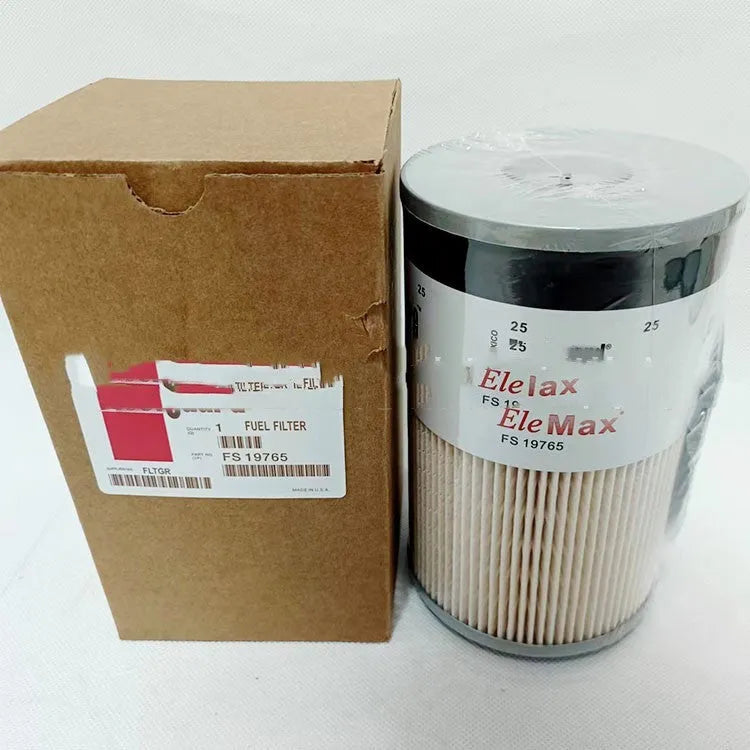 FS19764 diesel fuel filter with dimensions and paper element for generator and automotive use.