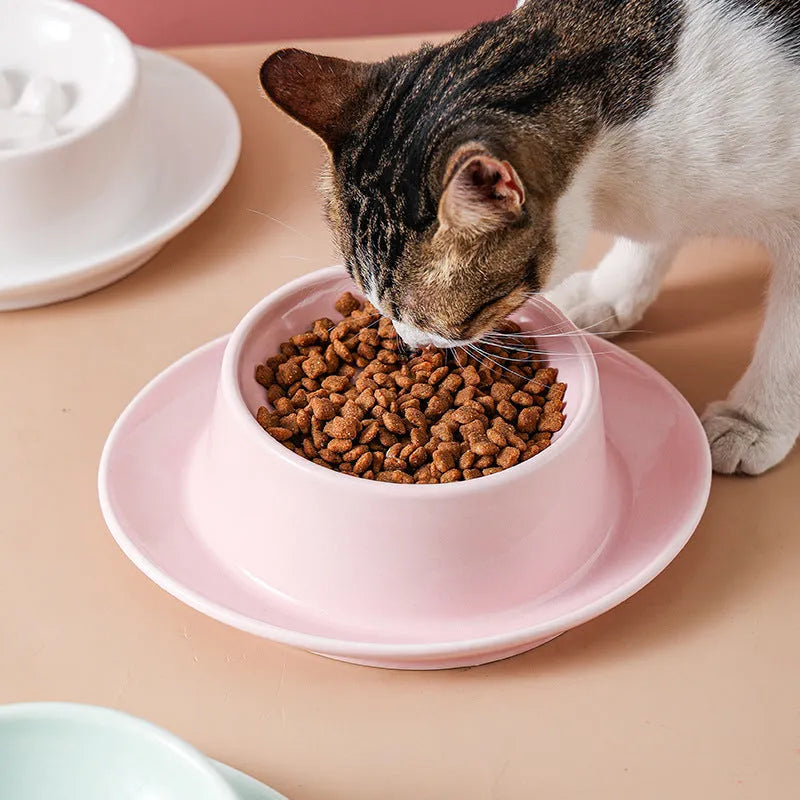 Ceramic anti-choking slow feed pet bowl for cats and dogs in three colour options