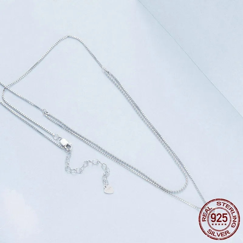 S925 sterling silver double-layer pearl chain necklace with silver pendant for women