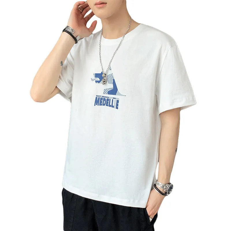 Loose short-sleeve cotton T-shirt for boys with letter print in white, size M