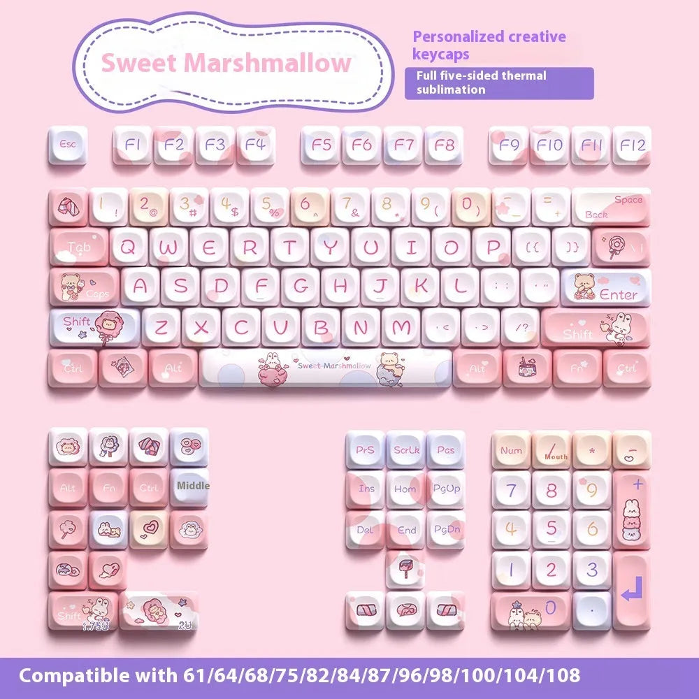 Sweet Cotton Candy pastel coloured mechanical keyboard keycaps displayed in sets of 112 and 120 keys