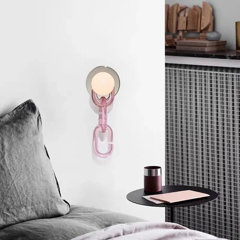 Glass ball wall lamp with hanging chain, iron body, LED light, 220V, black gold or chrome base options