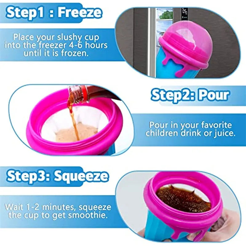 Blue 500ml slushy maker cup for quick-frozen smoothies and homemade ice cream