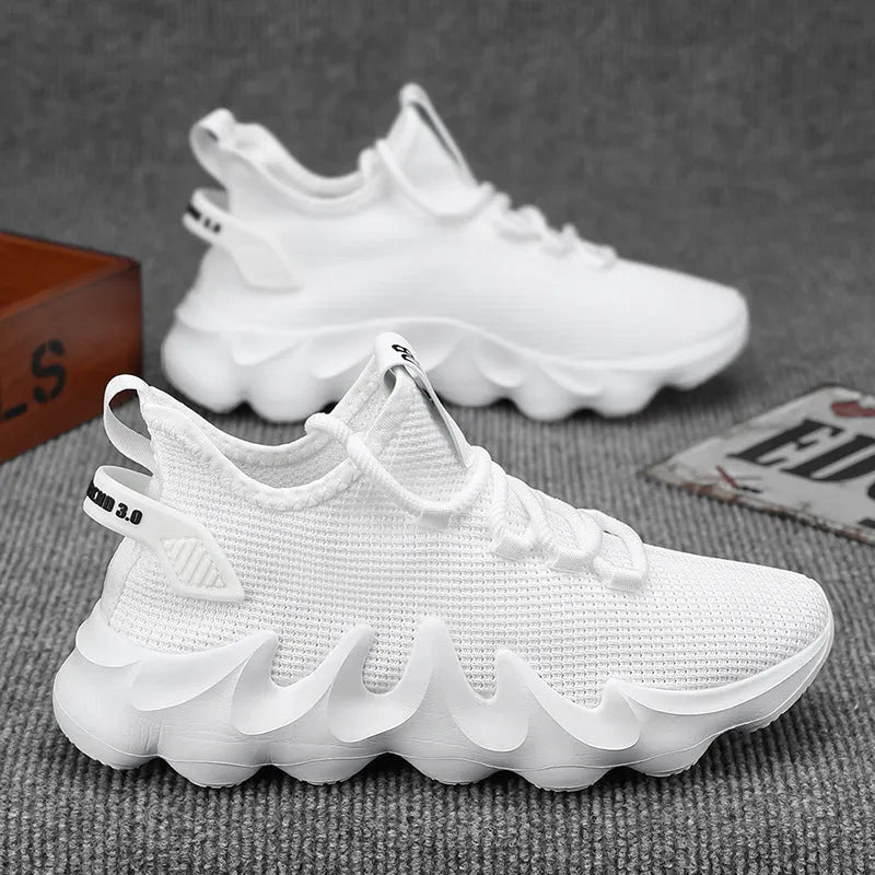 Men's grey lightweight sock-like sports shoes with flat heel and lace-up front