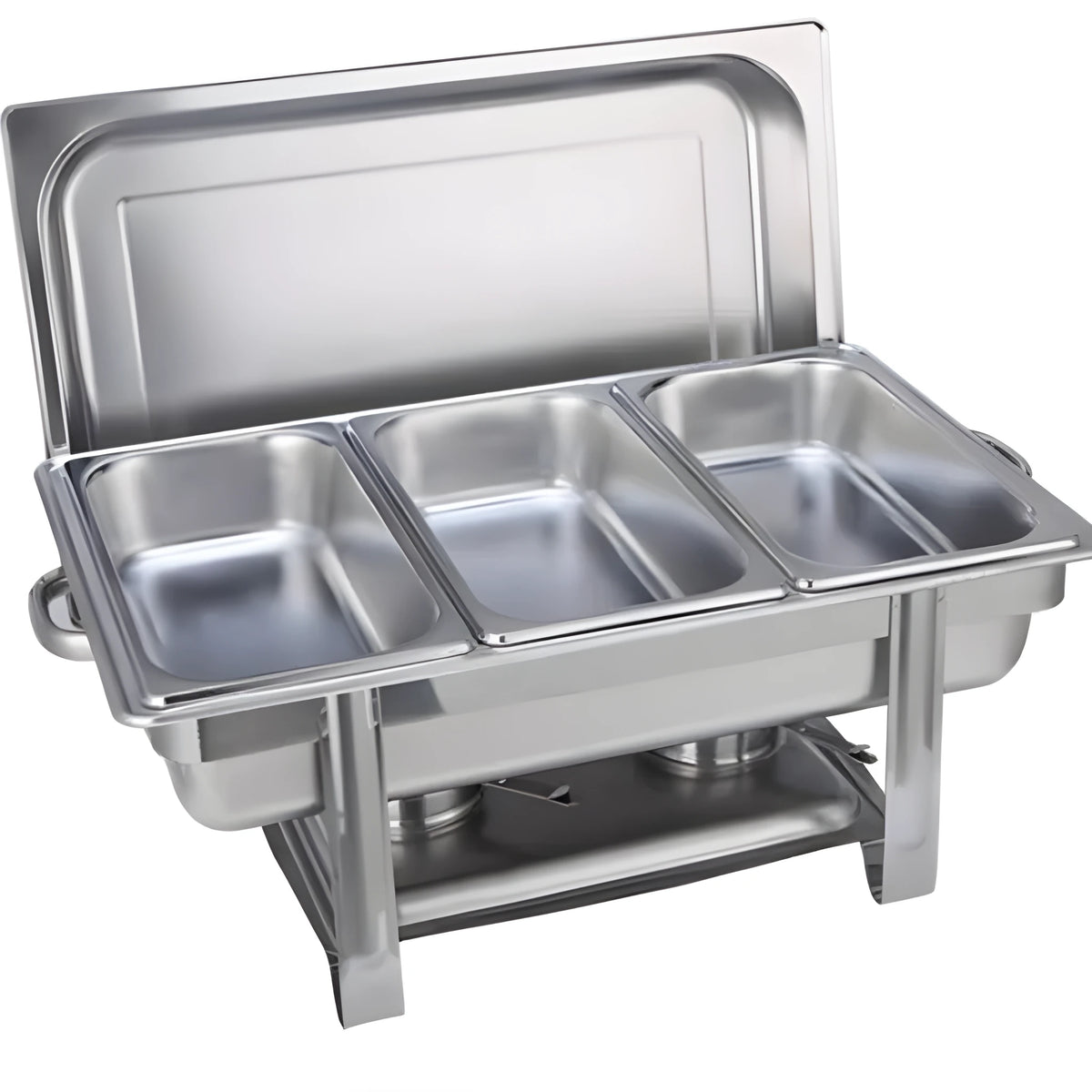 Thickened stainless steel square lidded buffet oven with three square sections, 300 series stainless steel, lid included